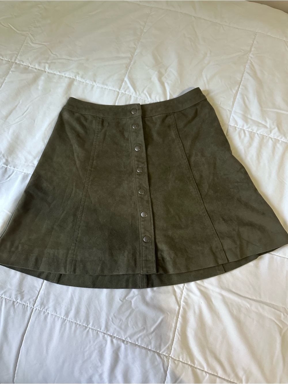 Abercrombie & Fitch Olive Green A-Line Button-Front Skirt